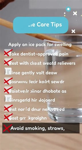 Feeling sore after a tooth extraction? Mild discomfort is normal, and the right home care can make a big difference during healing. Helpful home care tips: ✔️ Apply an ice pack to reduce swelling ✔️ Take dentist-approved pain relievers as directed ✔️ Rest with your head elevated ✔️ After 24 hours, rinse gently with warm salt water ✔️ Avoid smoking, straws, and hard foods These steps help protect the blood clot and support proper healing. 🚨 When to call your dentist: If pain gets worse instead o