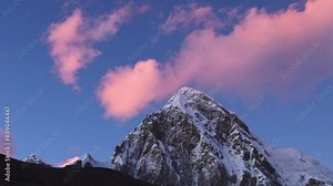 Pumori summit from Hala Patthar acclimatization viewpoint .Pumori mountain on the Nepal-China border in the Mahalangur section of the Himalayas. Eight km east of Mount Everest