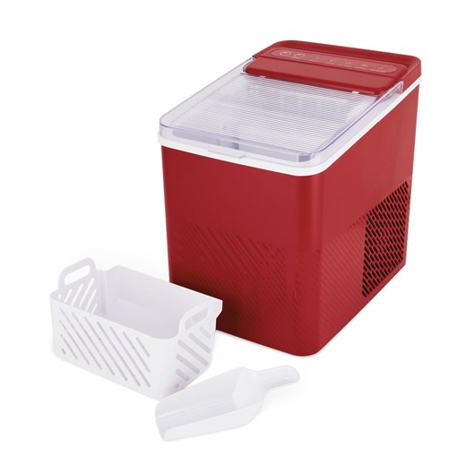 Open Box Mainstays Portable Countertop Ice Maker, 26 lbs Per Day, Compact Ice Machine with Quick Ice Cycles, No Plumbing Required, Red