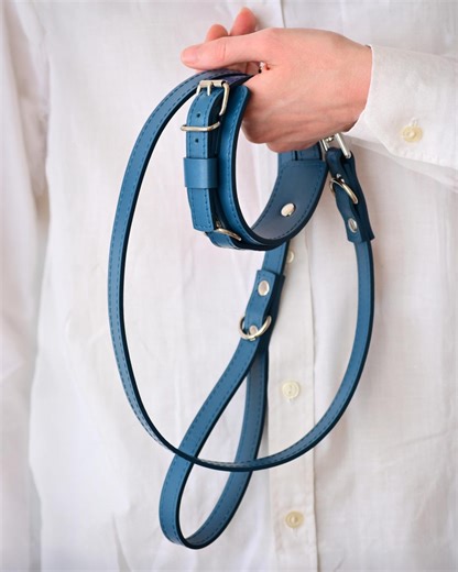 Blue Leather Dog Leash and Collar, Custom Dog Collar, Boy Dog Walking Gear, Heavy Duty Work Handler Kit - Etsy