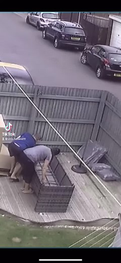 Struggling to Lift a Heavy Object in the Backyard