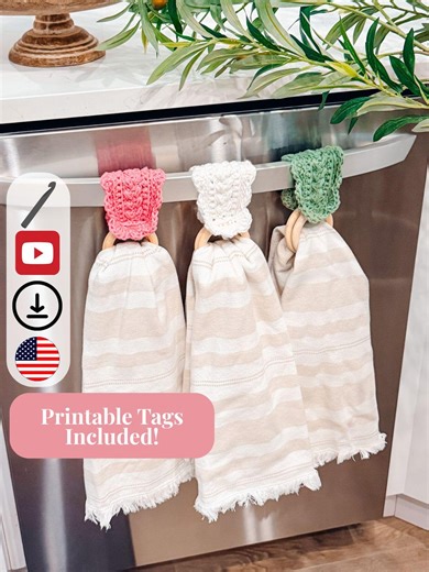 CROCHET PATTERN   VIDEO Crochet Dishtowel Holder Pattern, Wheat Stitch™ Scalloped Towel Holder, Kitchen Crochet, Hanging Towel Holder Decor - Etsy