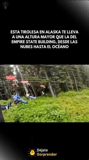 Dejatesorprender on Instagram: "Pocas experiencias te colocan tan alto sobre el suelo, completamente expuesto al clima, la gravedad y la distancia, todo al mismo tiempo. 🏔️ 🌧️ La ruta comienza en lo alto de las montañas de Hoonah, en Alaska, atravesando selva tropical, ríos y mar abierto cerca de Icy Strait Point. La distancia importa, porque no es un descenso rápido. La altitud y la exposición te acompañan durante toda la bajada. La lluvia casi helada, los vientos variables y la baja cobertur