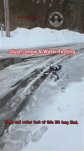 #testing #3 foot #long #3d #printed #rc #snowmobile in #water #slush #snow #fun #electric #toy #art