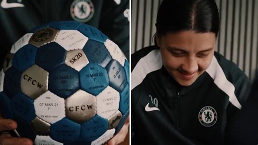 Sam Kerr 'can't stop smiling' after receiving handcrafted gift for FINALLY reaching 100 goals