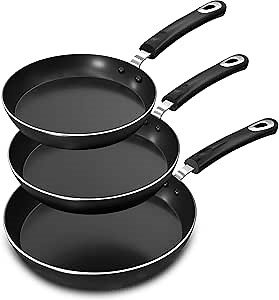 Utopia Kitchen Nonstick Cookware 3 Piece Omelette Pan Skillet Set, Nonstick Frying Pans with Induction Bottom, 8, 9.5 & 11 Inches Frying Pans with Bakelite Handles, PFOA Free, Grey
