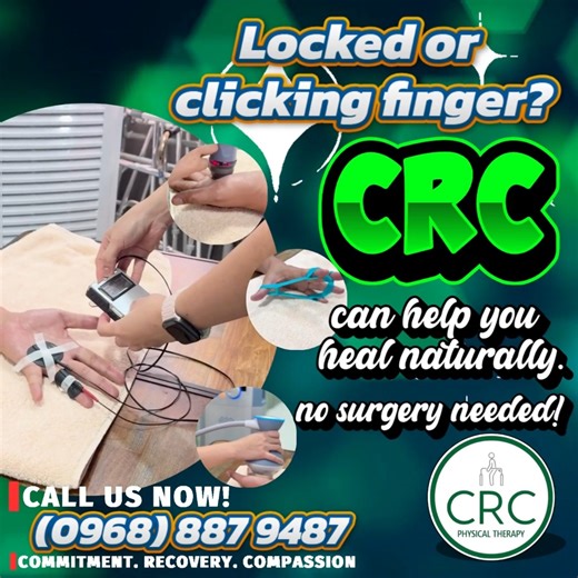 ✋ Do your fingers catch, click, or get stuck when bending? This may be Trigger Finger — and surgical treatment is not always necessary. At CRC Physical Therapy Center, our non-invasive and patient-focused approach helps to: ✅ Relieve pain and reduce inflammation ✅ Restore smooth and functional finger movement ✅ Strengthen and improve flexibility to minimize recurrence No surgery. No extended recovery time. Just expert, gentle care designed to help you regain comfortable movement — only at CRC. ✨