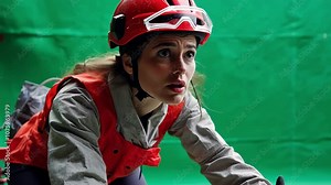 Young engineer with a worried expression is looking up while wearing a hard hat and safety vest, perfect for compositing into any scene