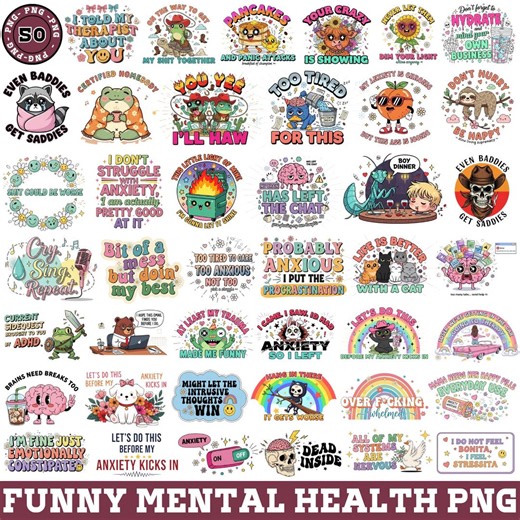 Funny Mental Health PNG Bundle, Files Canva PNG, Mental Health Emotional Support, Therapy Stickers Png, Digital Download, Clipart Printable - Etsy Canada