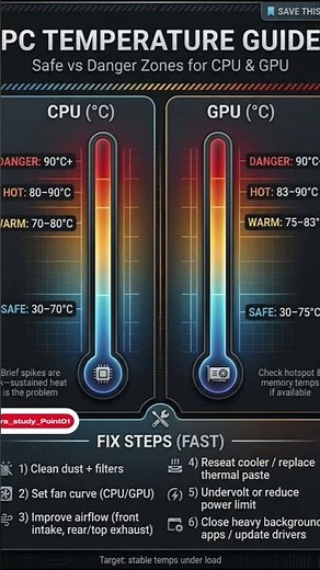 PC Temperature Guide: Safe vs Danger CPU/GPU +Fix Steps (Fast Reference) #computer #hdmi #networking