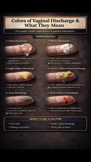 Health Conscious. on Instagram: "understanding your body matters. vaginal discharge can change in color, texture, and consistency, and each change can tell a story about your health. knowing what’s normal and when to seek medical advice helps you stay confident and health conscious 💛 #healthconscious #womenshealth #vaginalhealth #bodyawareness #publichealth"