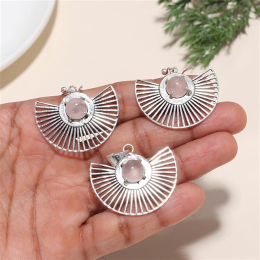 Handmade Rose Quartz 925 Sterling Silver Jewelry Set - Etsy