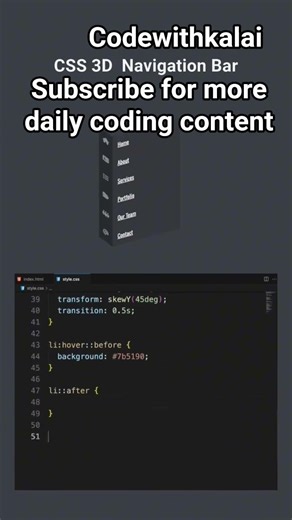 Advanced CSS UI Effect – 3D Navigation Menu#shorts #codewithkalai #coding #webdev #programming