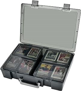 ALCYON 1600+ Trading Card Storage Box, Waterproof Plastic TCG Card Organizer with 4 Clear Display Cases & Removable Dividers, Deck Holder for Baseball, Football, Sports, MTG, PM Game Collections-Grey
