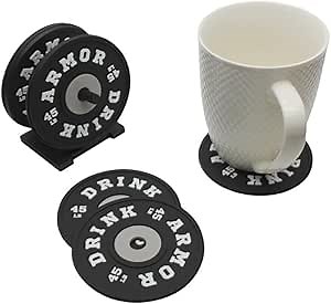 4/8Pcs Silicone Drink Coasters with Stand Gym Weight Plate Non Slip Tea Coffee Beer Wine Cup Mug Glass Bottle Mats Pads Holder Round Coaster Kitchen Bar Pub Dining Table Top Protect Decor (4, Black)