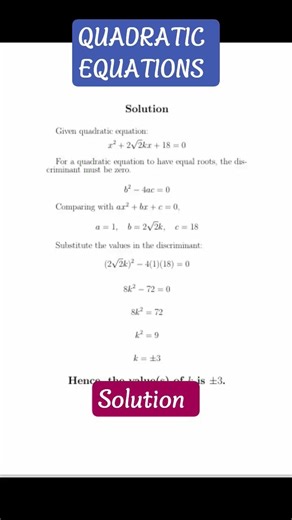 Equal Roots Quadratic MCQ 🔥 | CBSE Class 10 Maths