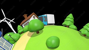 Cartoon Delivery Truck on a tiny world with transparent (alpha) background