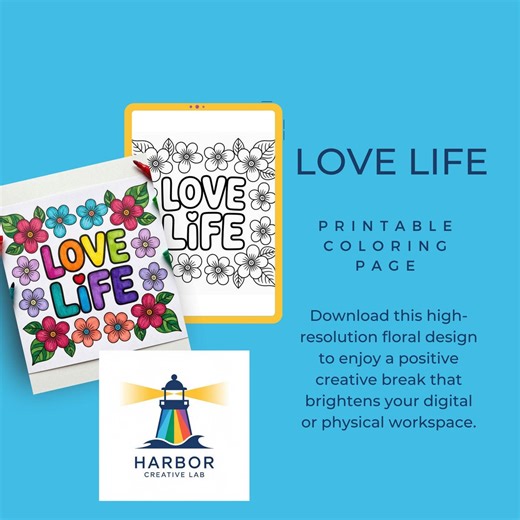 Love Life Floral Coloring Page, Motivational Quote Line Art (PDF Download) - Etsy