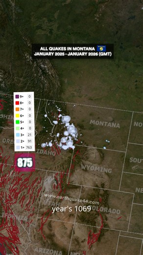 A magnitude 4.2 earthquake struck Great Falls, Montana, on January 29, 2026 — the strongest recorded in that area since 1900. Meanwhile, annual monitoring data shows a decline in seismic activity. From January 30, 2025, to January 30, 2026, a total of 946 earthquakes were recorded, down from 1,069 during the previous 12-month period — an 11.51% decrease. #earth44 #earthquake #earthquakes #montana #unitedstates #fyp #viral #trending | Earth44