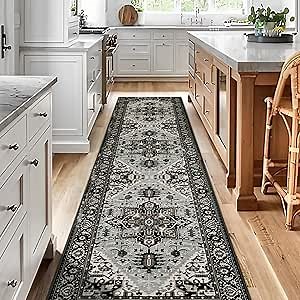 Lahome Boho Oriental Black Runner Rug - 2x8 Rug Runners for Hallways Washable Kitchen Runner Non-Slip Ultra-Thin Bedroom Rug, Throw Carpet Runner for Entrance Bathroom Living Room