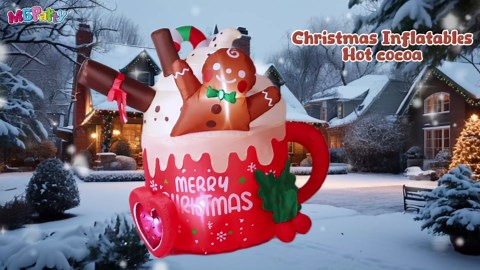 6FT Christmas Inflatables Outdoor Decorations, Gingerbread Christmas Inflatable Hot Cocoa Mug with Built-in LEDs Blow Up Christmas Decoration for Garden Lawn Yard Patio Xmas Inflatable