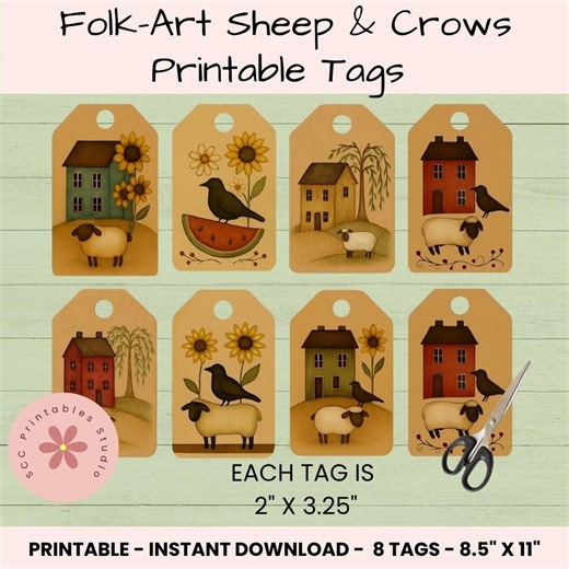 Primitive Americana Sheep & Crow Printable Gift Tags, Collage Sheet for Junk Journals, Scrapbooking, Paper Crafting Ephemera - Etsy