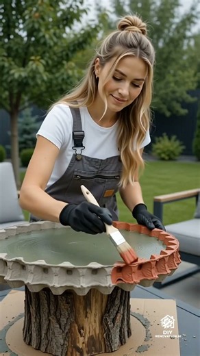DIY Tree Stump Coffee Table with Concrete Scalloped Rim | Egg Carton Mold Furniture Hack #cement