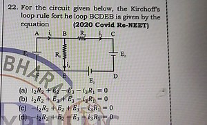 For the circuit given below, the Kirchoff's loop rule fort he l... | Filo