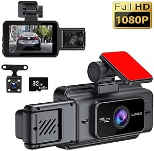 HD Front, Dash Cam Center and Rear Dashboard Camera, HD Three-Camera car Recorder, Support Loop Recording, with G Sensor, Free 32G Memory Card