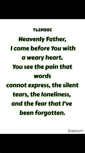 🌿💛 A PRAYER FOR WHEN YOU FEEL BROKEN AND FORGOTTEN 💛🌿 📖 Psalm 34:18 (KJV) “The Lord is nigh unto them that are of a broken heart; and saveth such as be of a contrite spirit.” 💫 Encouragement: Sometimes life feels heavy — when you’ve given your all, but things still fall apart. When others move forward and you’re left wondering if God still remembers your name. But take heart, beloved — God has not forgotten you. 🌿 He sees your tears, your effort, your quiet endurance. He’s working in ways
