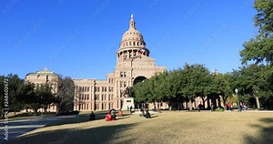State Capital building grounds Austin Texas. Texas State Capitol is seat of government of the American state of Texas. Downtown Austin houses the offices and chambers of the Legislature and Governor.