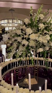 Our circular dining table set the perfect stage for an exquisite Royal birthday dinner. 😍✨ Decor, Floral, Rentals: Royal Luxury Events Venue: Del Friscos Galleria Houston Balloons/Marquee: Wallys Balloons Houston Name Cards: Lola Bear Designs #eventdesign #decor #luxury #events #birthday #florist #tablescape #houston #party | Royal Luxury Events