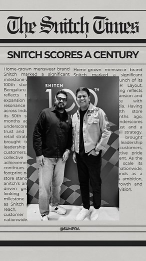 Suman Prasad on Instagram: "Made in India. Built from the ground up. 100 @snitch_offline stores. It feels like it happened in the blink of an eye. 🇮🇳✨ #snitch #madeinindia #indianbrand #fashion #mensfashion"