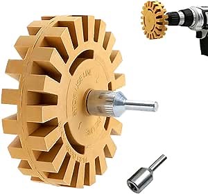 Dualshine Decal Remover Eraser Wheel, Rubber Wheel Decal Remover Car Sticker Remover Tool Rubber Decal Eraser Wheel Adhesive Remover 4”Pad with Drill Adapter Kit