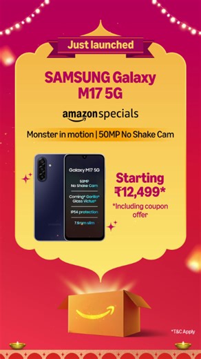119K views · 168 reactions | Make this festive season brighter with blockbuster deals on top brand camera phones like Samsung Galaxy M17 5G! ✨ Save big and make celebrations extra sweet! 殺 #AmazonIndia #AmazonGreatIndianFestival #BlockbusterDeals #FestiveSavings #ShopNow | Amazon India | Facebook