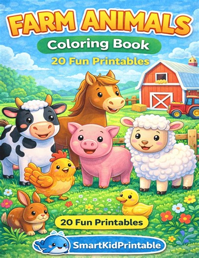 Farm Animals Coloring Book for Kids: 20 Fun Farm Animal Printables (PDF Download) - Etsy