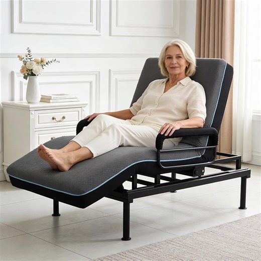 73 in Electric Lift Bed for Seniors - Wired Remote Control with One-Touch Backrest Lift & Leg Lowering, Fall-Safe Rails, Safe Standing/Sitting/Lying Aid