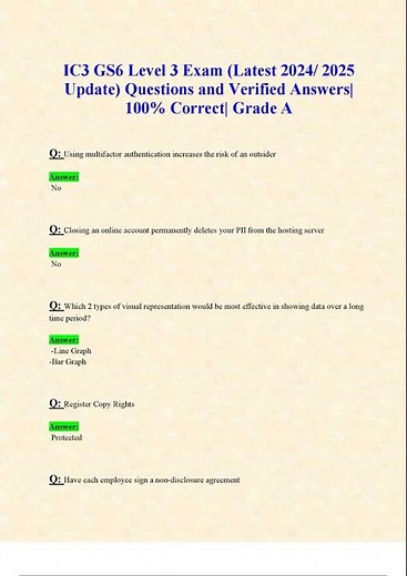 IC3 GS6 LEVEL 3 EXAM LATEST 2024 2025 UPDATE QUESTIONS AND VERIFIED ANSWERS 100 CORRECT GRADE A