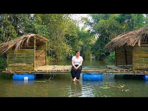Solo Girl Builds a Shelter on the Water with Her Own Hands, How To Build a Bamboo House and Kitchen