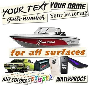 Personalized Vinyl Sticker with Your Own Custom Text Name Number - Waterproof Decal for Boat, Bumper, Motorcycle, Car Windshield, Doors, Windows, Laptops