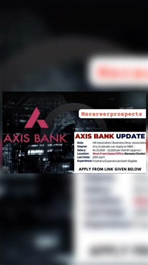 Axis Bank is Hiring Work From Home/Office for Associates | Apply Online