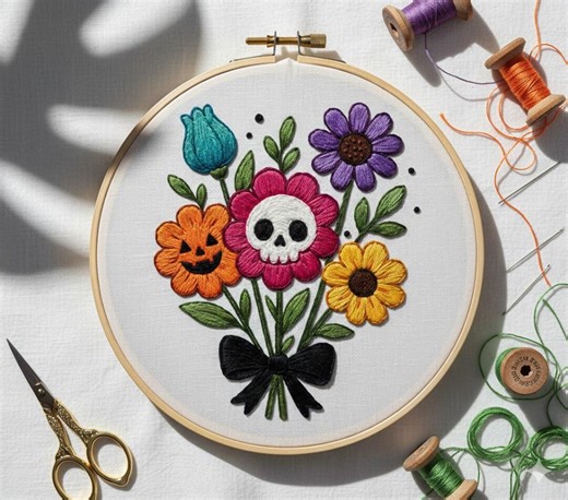 Halloween Flowers Hand Embroidery Pattern, Flowers Bouquet Embroidery PDF Instant Download - Etsy