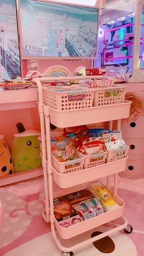 Pink Kawaii Snack Cart Organizer: Cute Candy Storage Ideas