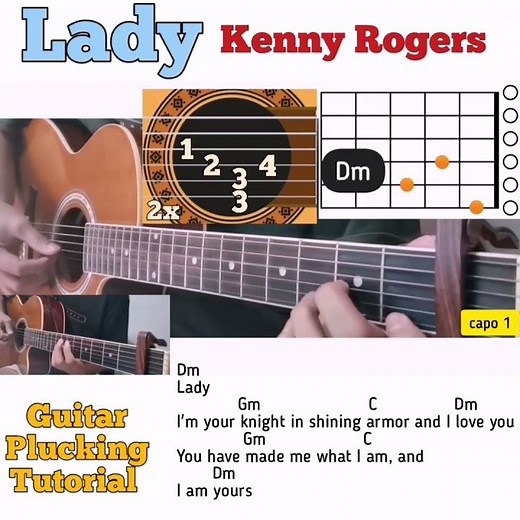 Lady - Kenny Rogers guitar chords w/ lyrics & plucking tutorial