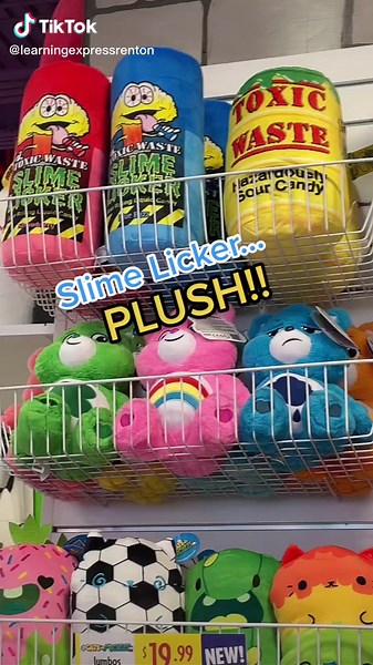 We have Slime Licker PLUSH!!! AND plush keychains!!! Whats your favorite flavor, Blue Razz or Strawberry? 🫐🍓 #slimelicker #slimelickerplush #slimelickers #learningexpressrenton