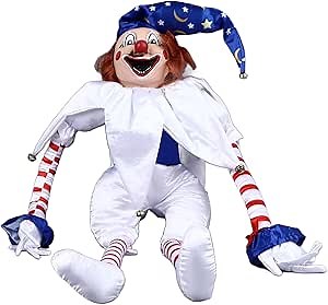 Creepy and Eerie Clown Doll for Halloween Decor, Scary Hanging Clown Ornament with Adjustable Arms, Non Woven Fabric, for Horror Themed Activities and Halloween Parties, Mrisata07a2w1byvf