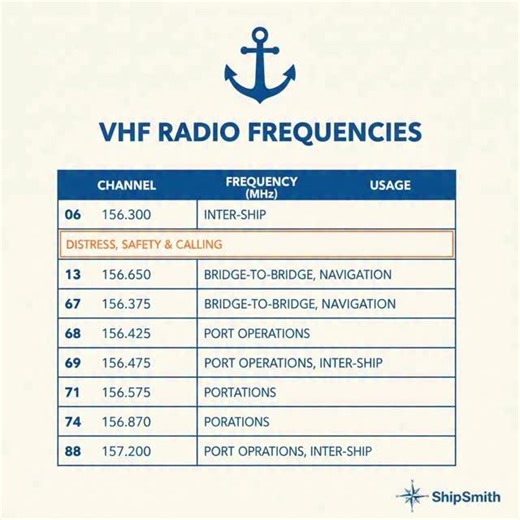 Ocean_innovator on Instagram: "📻 **VHF Radio Frequencies: Essential Maritime Communication** VHF (Very High Frequency) radio is the primary communication system for maritime vessels. Understanding VHF frequencies and proper channel usage is critical for safe communication. **Channel 16 - International Distress:** Channel 16 (156.8 MHz) is the international maritime distress frequency. All vessels monitor Channel 16 continuously. Distress calls and safety alerts are transmitted on this frequency