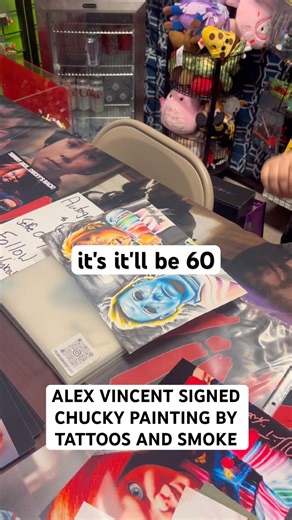 Chucky Painting Signed by Alex Vincent (Andy from Child’s Play) 🔪 | Tattoos and Smoke Exclusive
