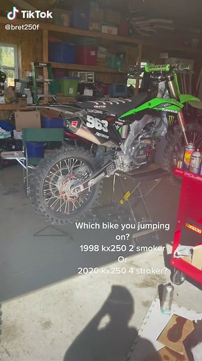 That’s a tough one I had some fun on th 98 today but I love my 20. #motocross #2smoker #kx250 #dirtbikekidz #dirtbikes #motocross
