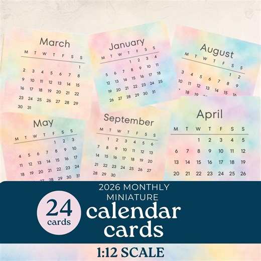 Monthly Calendar Cards Miniature , 2026 Watercolor Printable Dollhouse Accessories, Mini Monthly Ephemera, Small Planner Cards, 1:12 Scale - Etsy Canada